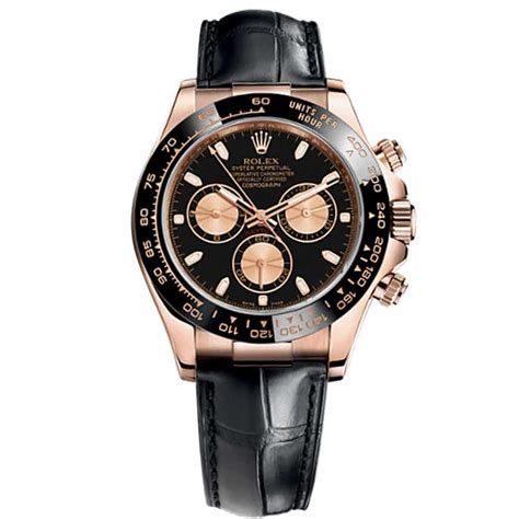 rolex daytona rose gold black leather